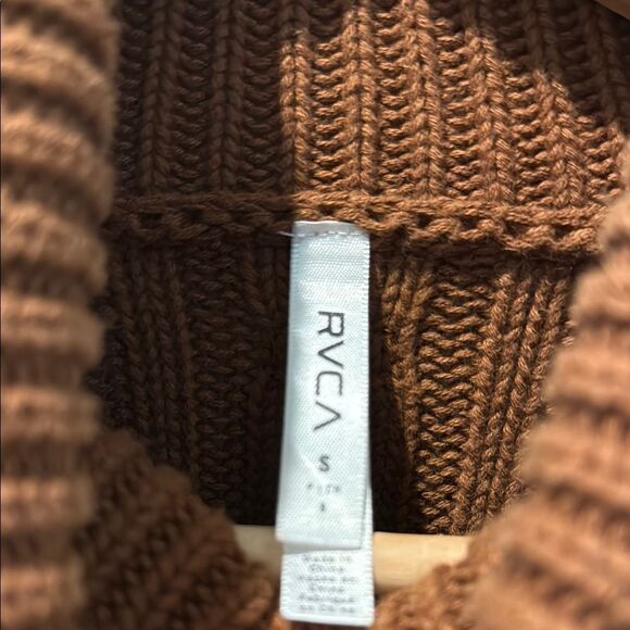 RVCA Women's Camel Criss Cross Cotton Knit Sweater size Small - Picture 2 of 10